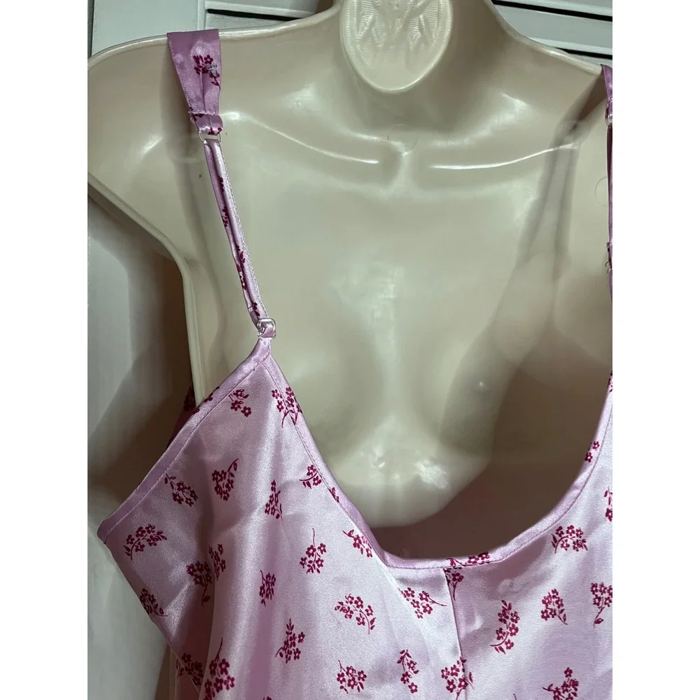 Morgan Taylor Intimates Pink Floral Satin Chemise Nightgown Adjustable Straps XL